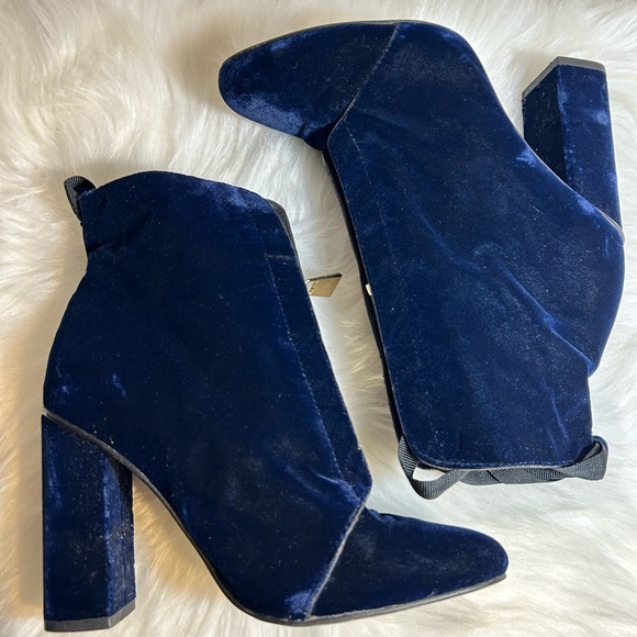 Zara Blue Velvet Zipper Ankle Boots Lace Up Heels Size 37EU /US7.5 - Picture 6 of 13
